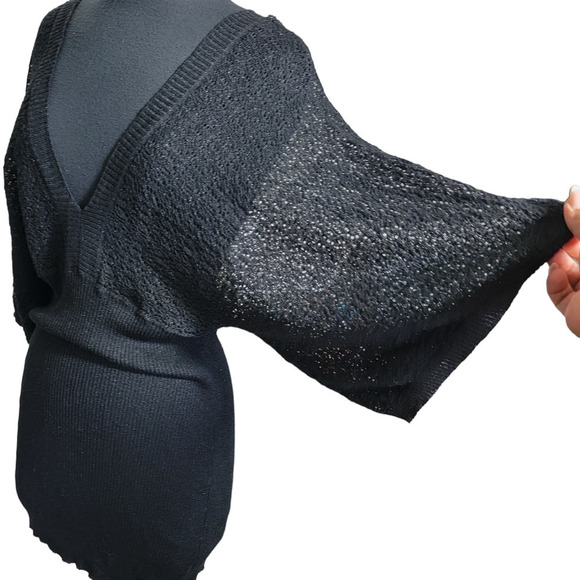 Marquis Ribbed Surplice Sweater Dress v neck black sz M - Picture 4 of 10